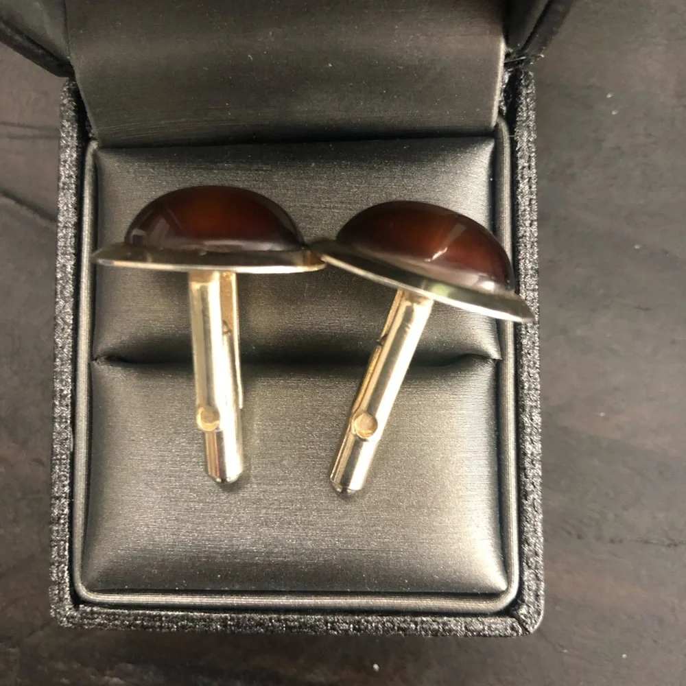Oval Brown Cabochon Cuff Links in Gold-Tone Setting